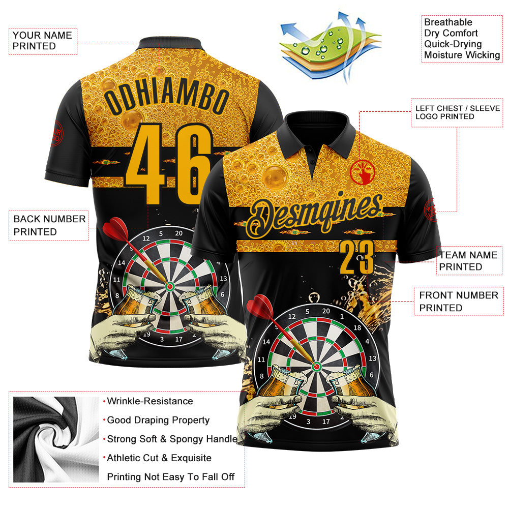 Custom Black-Gold Darts Beer Dartboard Performance Polo Shirt
