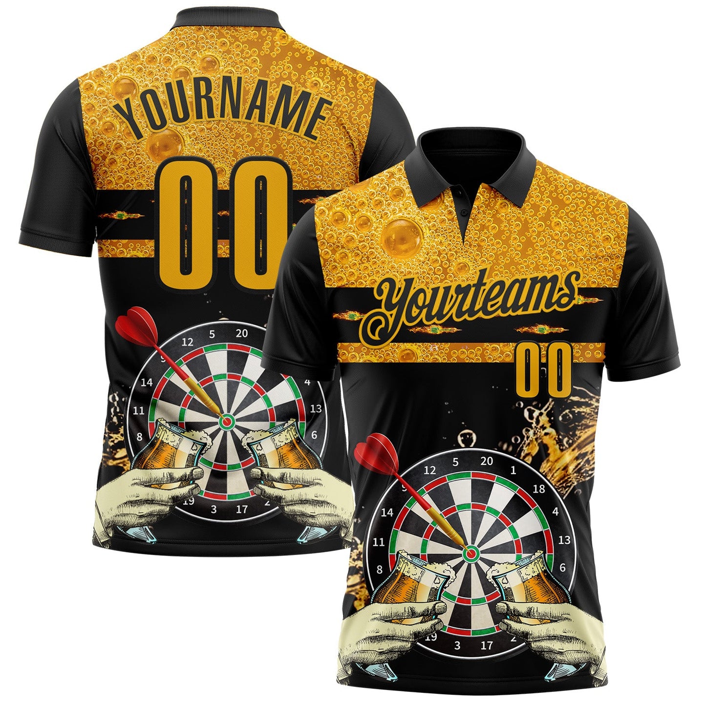 Custom Black-Gold Darts Beer Dartboard Performance Polo Shirt
