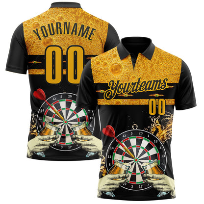 Custom Black-Gold Darts Beer Dartboard Performance Polo Shirt