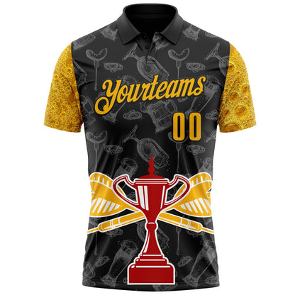 Custom Black-Gold Darts Beer Skeleton Dartboard Performance Polo Shirt