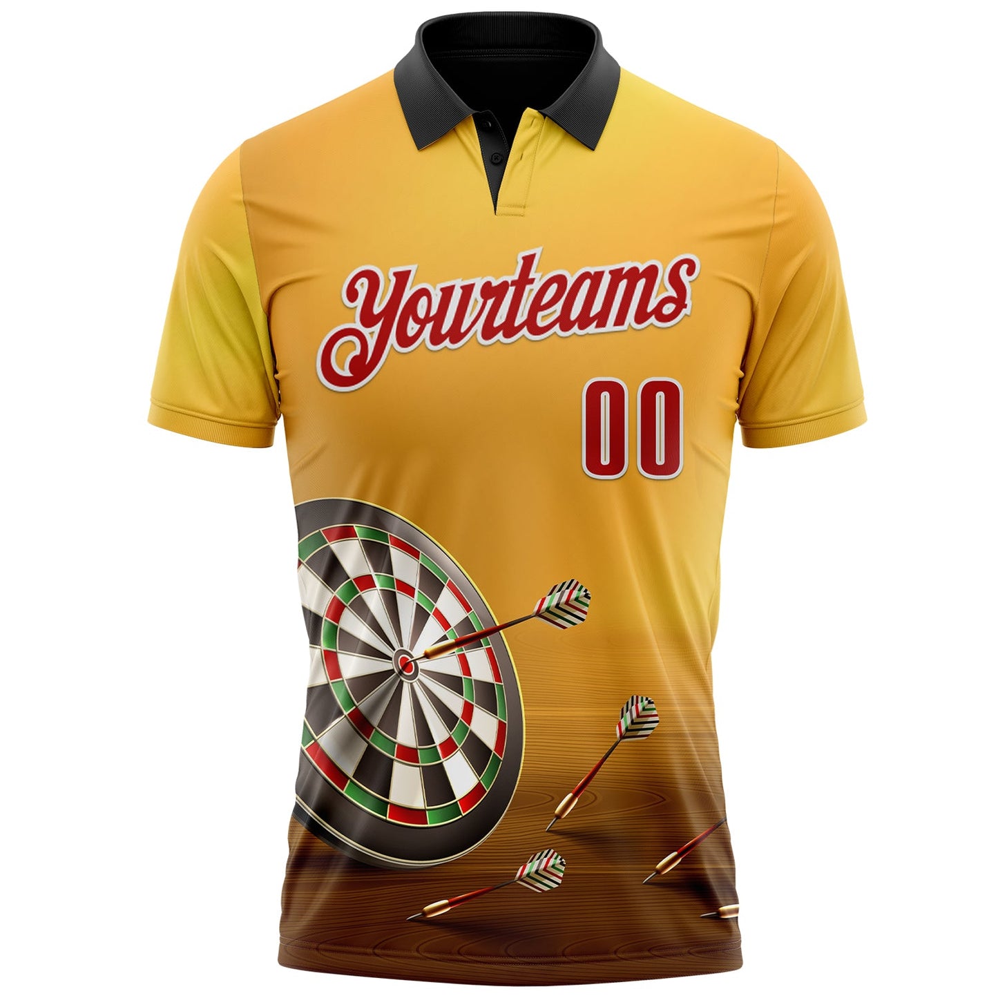 Custom Yellow Red Black-White Darts Dartboard Performance Polo Shirt