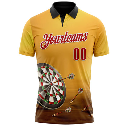 Custom Yellow Red Black-White Darts Dartboard Performance Polo Shirt