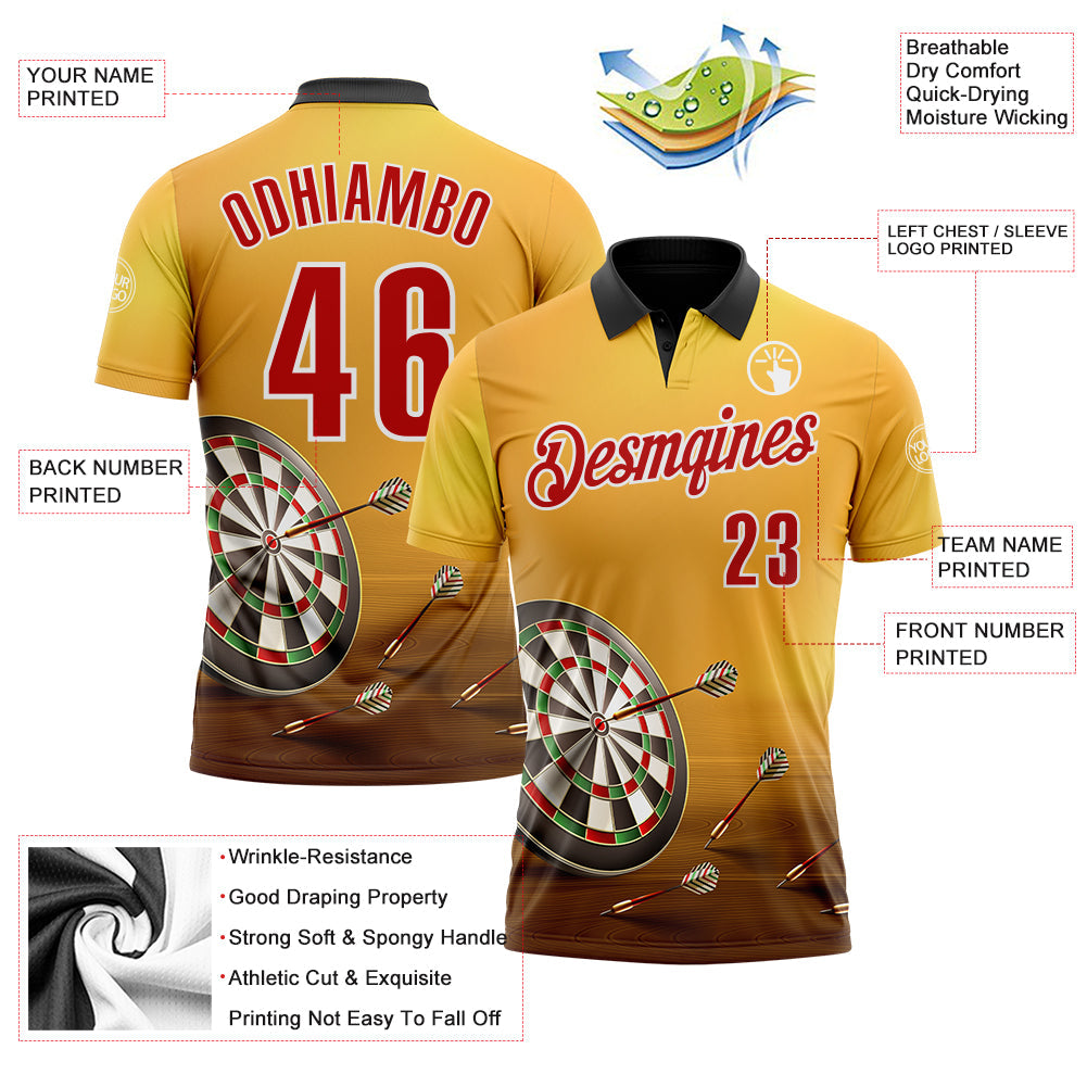Custom Yellow Red Black-White Darts Dartboard Performance Polo Shirt