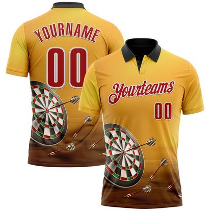 Custom Yellow Red Black-White Darts Dartboard Performance Polo Shirt
