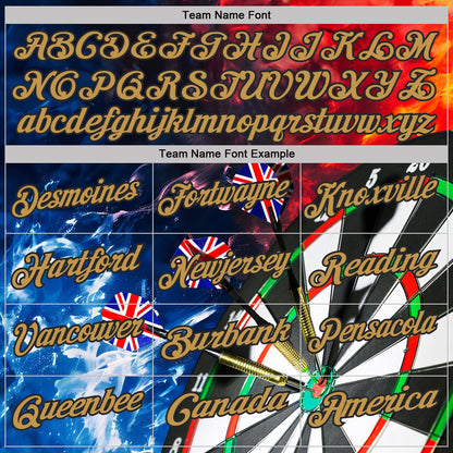 Custom Black-Old Gold Darts Flame UK Flag Dartboard Performance Polo Shirt