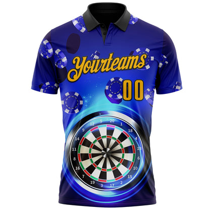 Custom Blue Gold-Black Darts Poker Chips Performance Polo Shirt