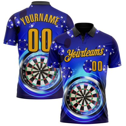 Custom Blue Gold-Black Darts Poker Chips Performance Polo Shirt