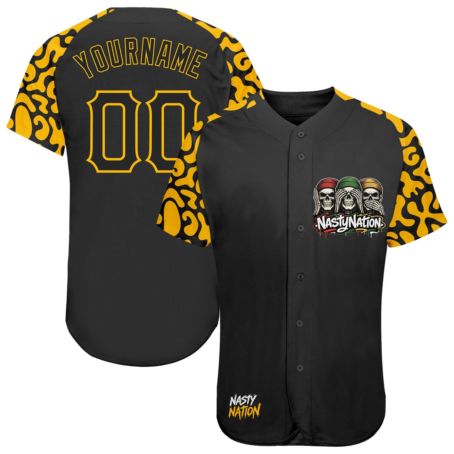 Custom Black-Gold Nasty Nation Camo Authentic Baseball Jersey