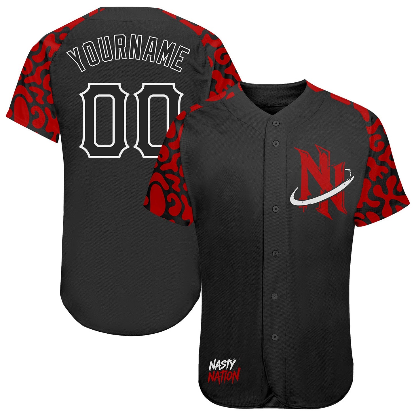Custom Black Red-White Nasty Nation Camo Authentic Baseball Jersey
