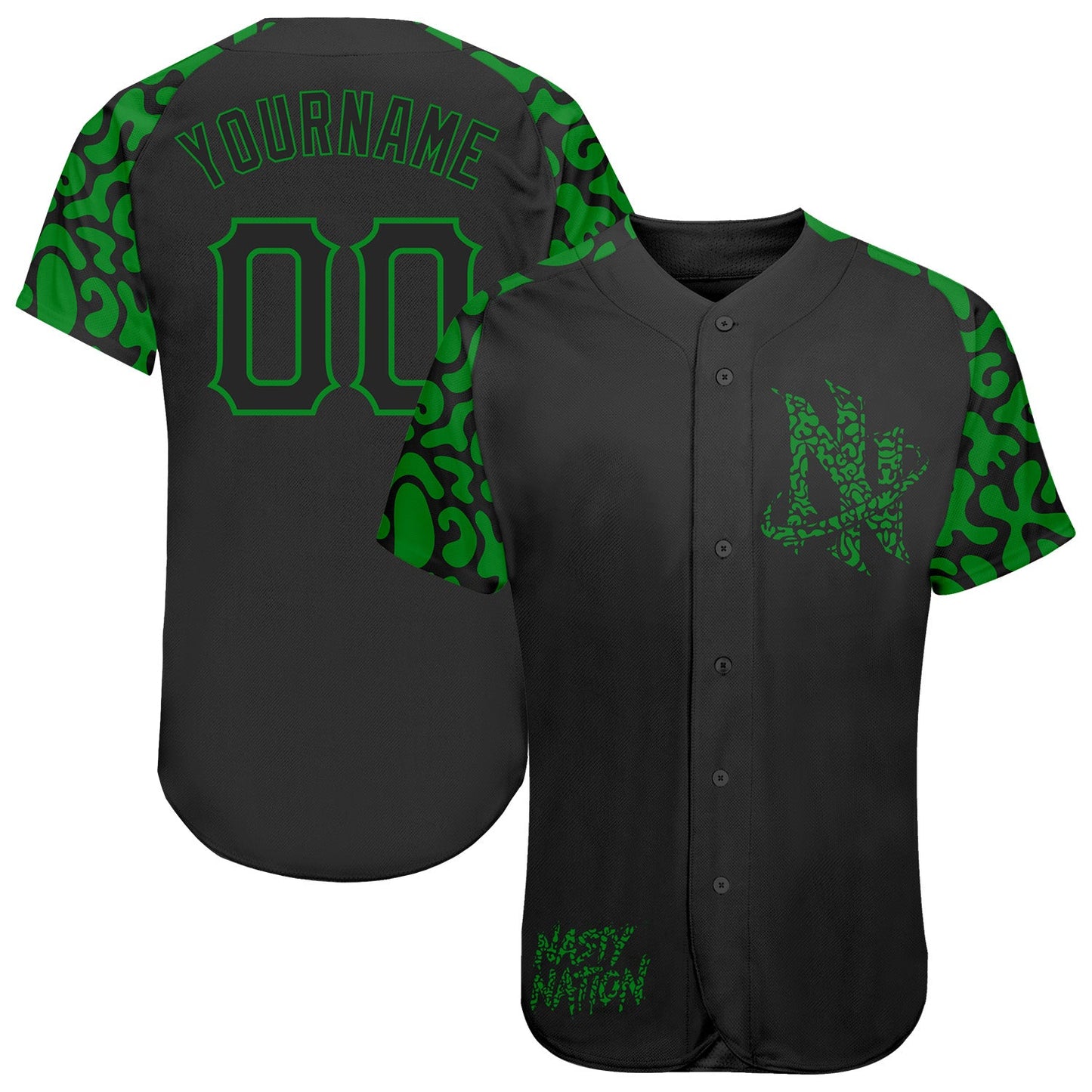 Custom Black-Grass Green Nasty Nation Camo Authentic Baseball Jersey