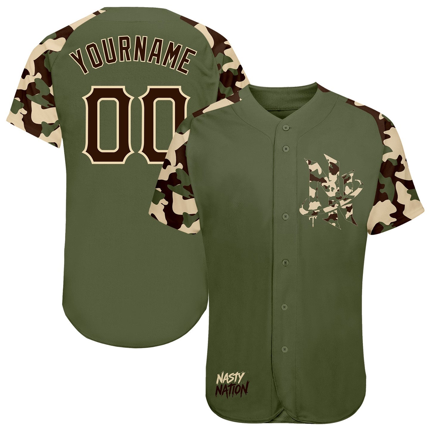 Custom Olive Brown-City Cream Nasty Nation Camo Authentic Baseball Jersey