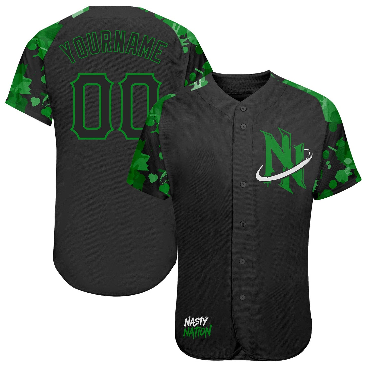 Custom Black-Grass Green Nasty Nation Camo Authentic Baseball Jersey