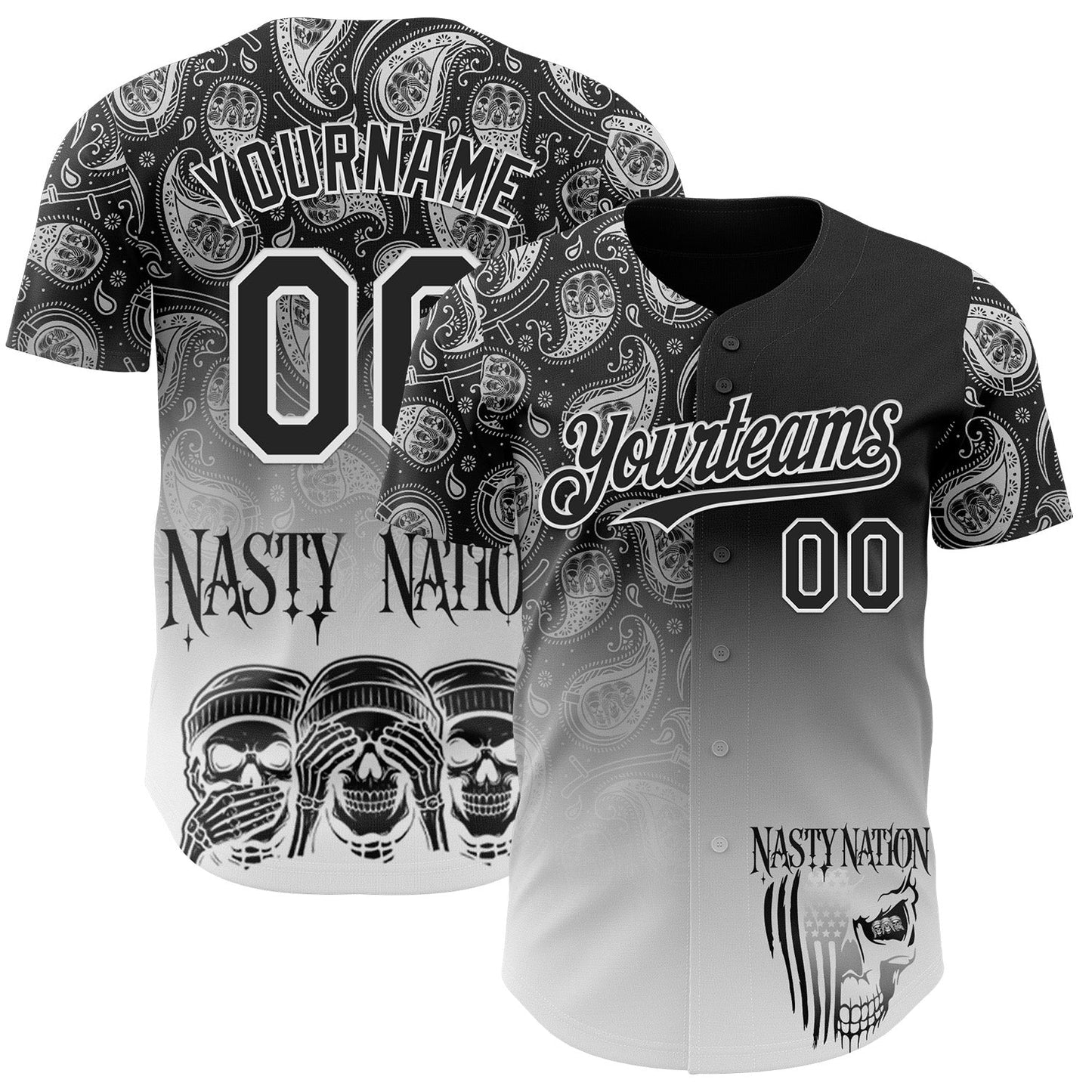 Custom Black-White Nasty Nation Streetwear Authentic Baseball Jersey