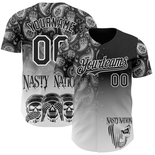 Custom Black-White Nasty Nation Streetwear Authentic Baseball Jersey