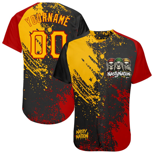 Custom Black Gold-Red Nasty Nation Streetwear Authentic Baseball Jersey