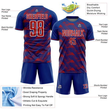 Custom Royal Red-White USA Style Patriotic Diagonal Flowing Lines Sublimation Soccer Uniform Jersey