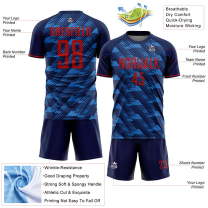 Custom Navy Red-Blue USA Style Patriotic Diagonal Flowing Lines Sublimation Soccer Uniform Jersey