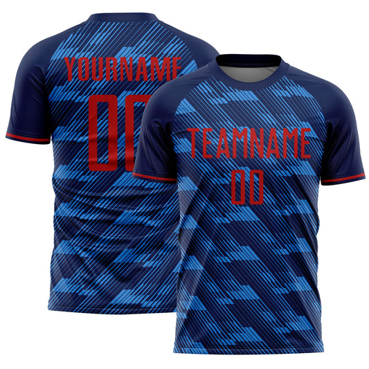 Custom Navy Red-Blue USA Style Patriotic Diagonal Flowing Lines Sublimation Soccer Uniform Jersey