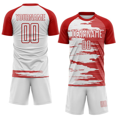Custom White-Red USA Style Patriotic Brush Stroke Sublimation Soccer Uniform Jersey