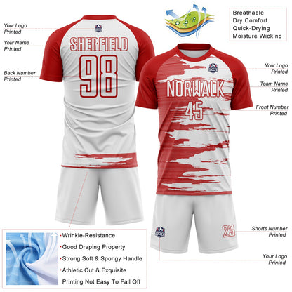 Custom White-Red USA Style Patriotic Brush Stroke Sublimation Soccer Uniform Jersey