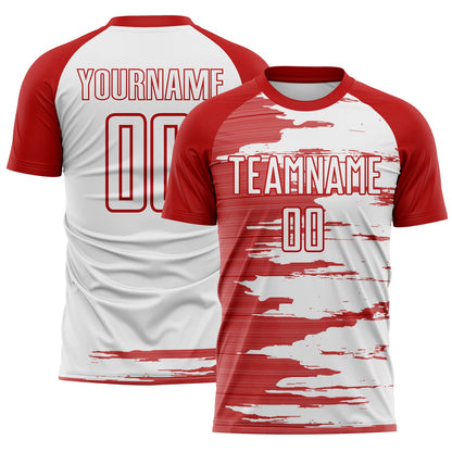 Custom White-Red USA Style Patriotic Brush Stroke Sublimation Soccer Uniform Jersey