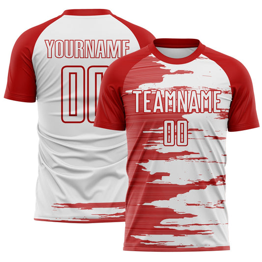 Custom White-Red USA Style Patriotic Brush Stroke Sublimation Soccer Uniform Jersey