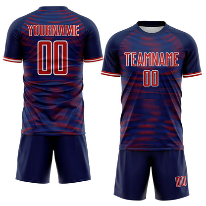 Custom US Navy Blue Red-White USA Style Patriotic Gradient Pinstripe Sublimation Soccer Uniform Jersey