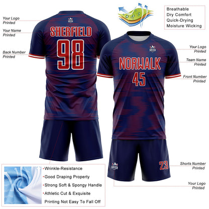 Custom US Navy Blue Red-White USA Style Patriotic Gradient Pinstripe Sublimation Soccer Uniform Jersey