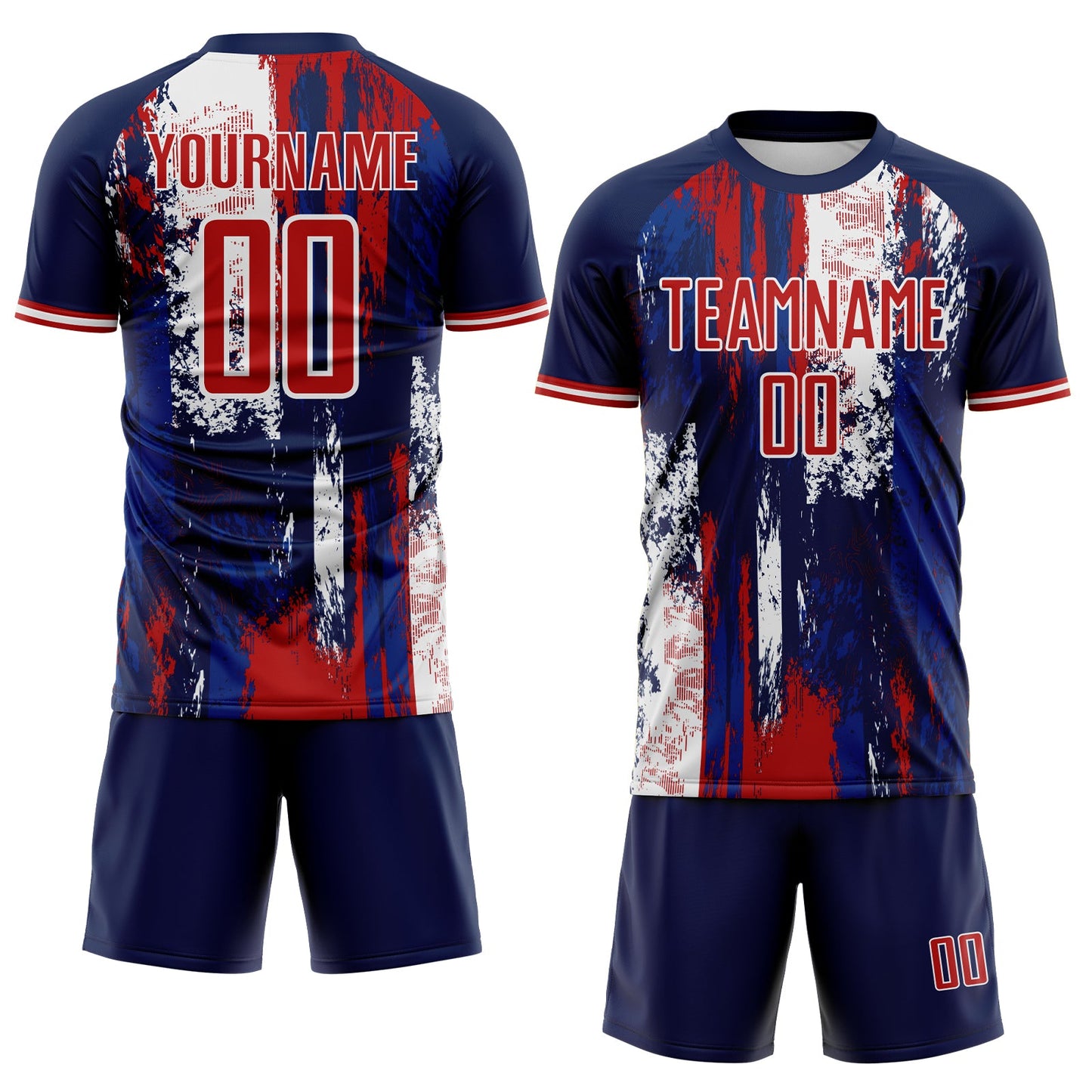 Custom Navy Red Blue-White USA Style Patriotic Splatter Sublimation Soccer Uniform Jersey