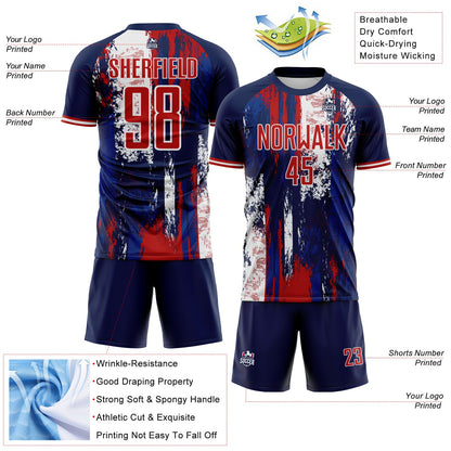 Custom Navy Red Blue-White USA Style Patriotic Splatter Sublimation Soccer Uniform Jersey
