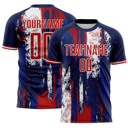 Custom Navy Red Blue-White USA Style Patriotic Splatter Sublimation Soccer Uniform Jersey