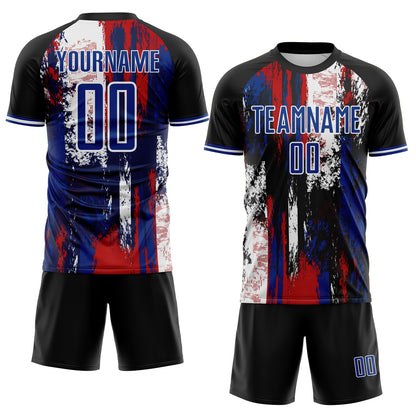 Custom Black Royal Red-White USA Style Patriotic Splatter Sublimation Soccer Uniform Jersey