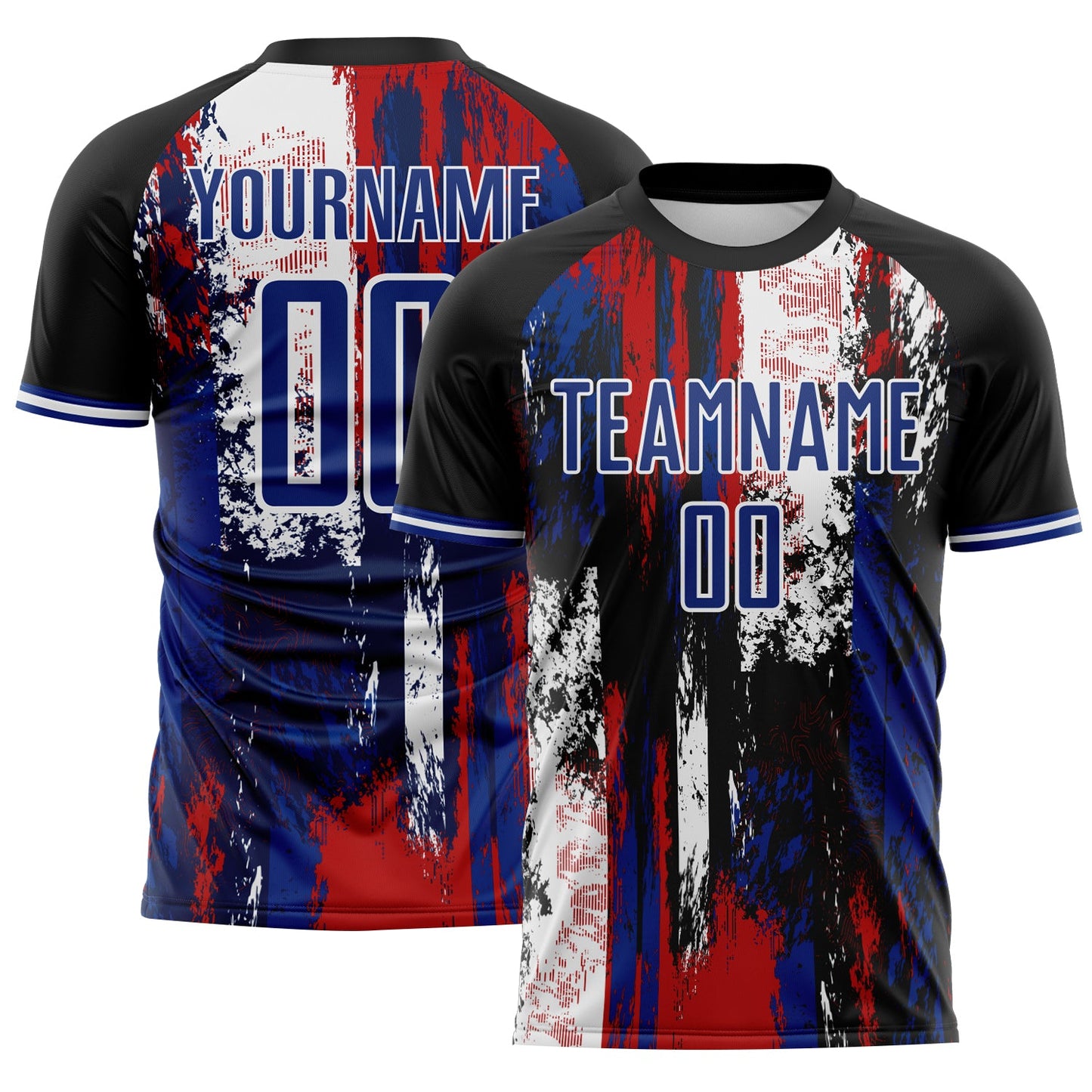 Custom Black Royal Red-White USA Style Patriotic Splatter Sublimation Soccer Uniform Jersey