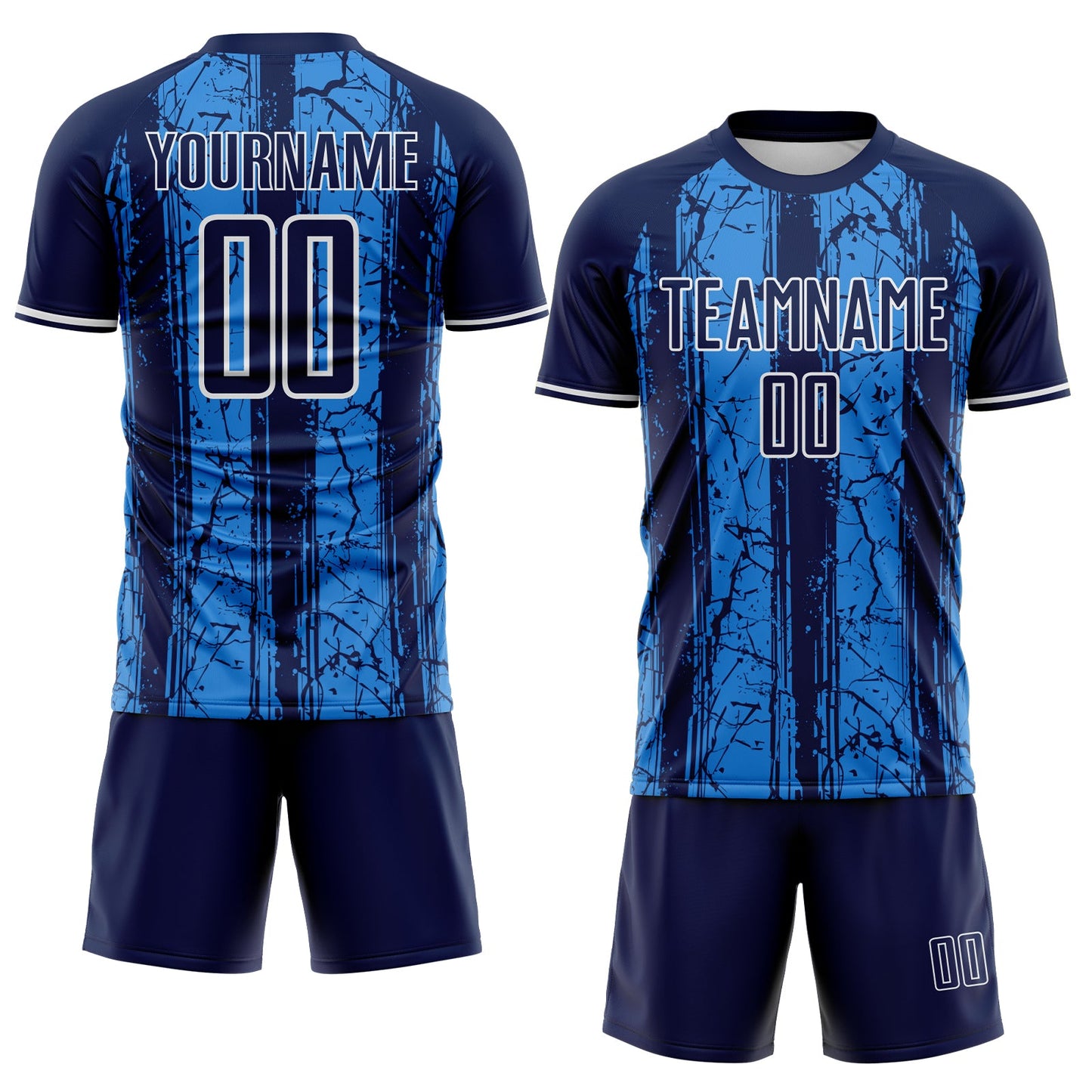 Custom Navy Powder Blue-White USA Style Patriotic Cracked Stripe Sublimation Soccer Uniform Jersey