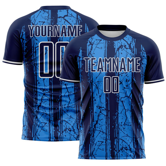 Custom Navy Powder Blue-White USA Style Patriotic Cracked Stripe Sublimation Soccer Uniform Jersey