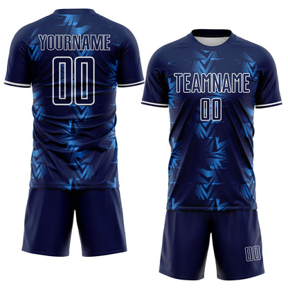 Custom Navy Powder Blue-White USA Style Patriotic Geometric Chevron Lines Sublimation Soccer Uniform Jersey
