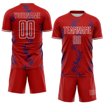 Custom Red Royal-White USA Style Patriotic Geometric Chevron Lines Sublimation Soccer Uniform Jersey