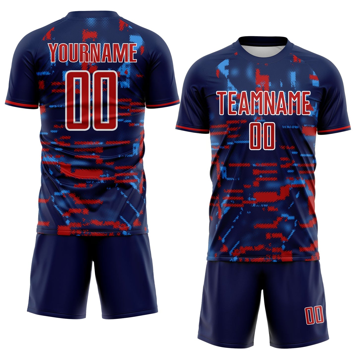 Custom Navy Red Powder Blue-White USA Style Patriotic Digital Pixel Sublimation Soccer Uniform Jersey