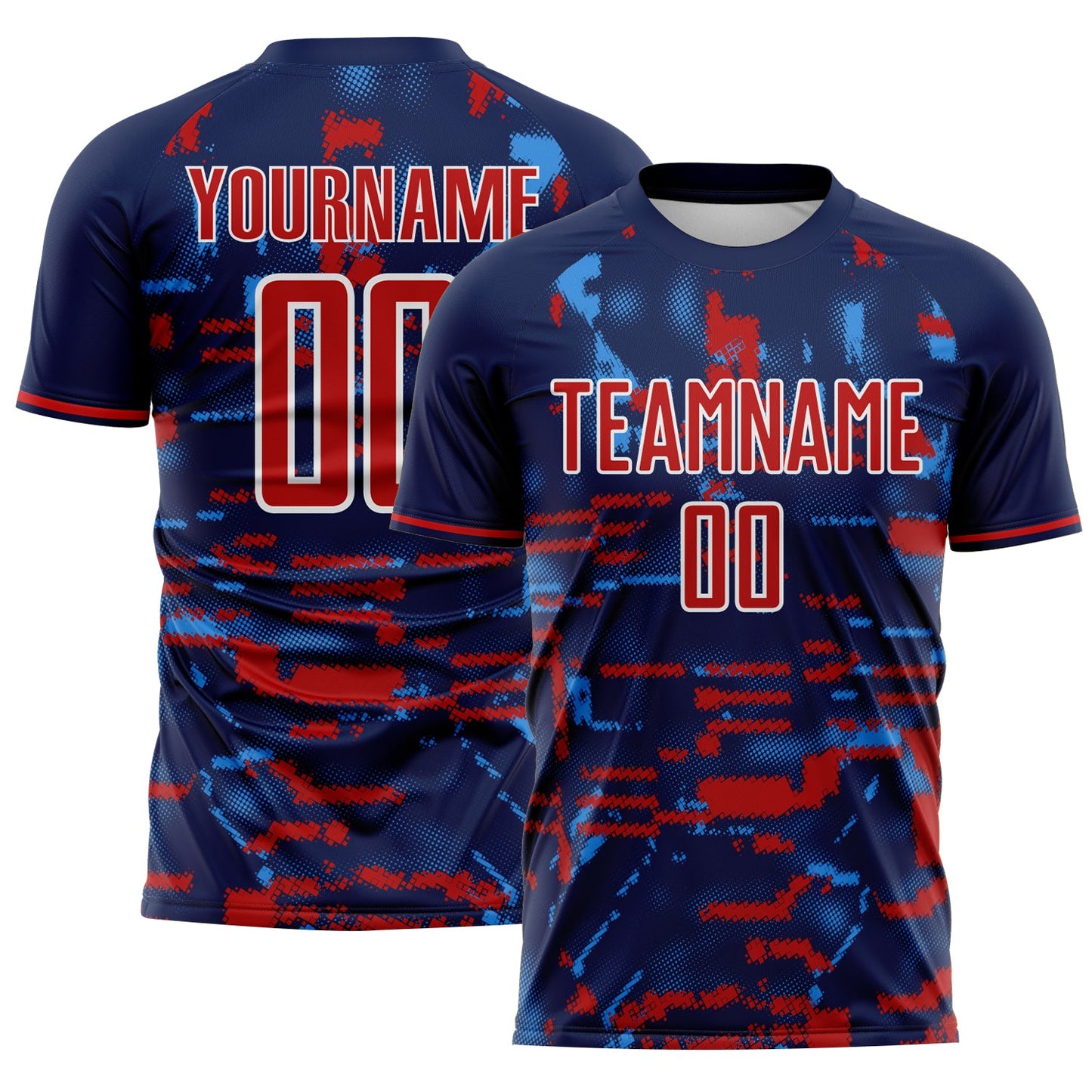 Custom Navy Red Powder Blue-White USA Style Patriotic Digital Pixel Sublimation Soccer Uniform Jersey