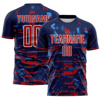 Custom Navy Red Powder Blue-White USA Style Patriotic Digital Pixel Sublimation Soccer Uniform Jersey