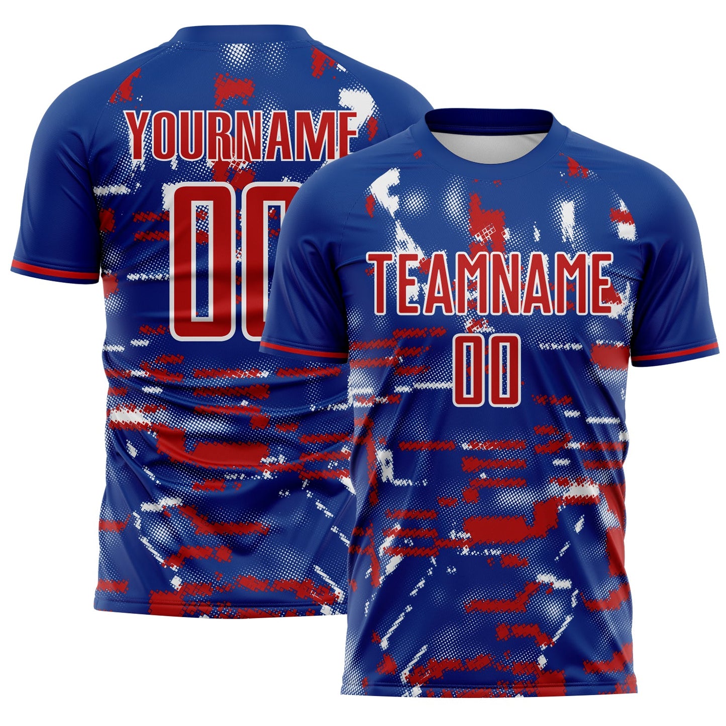 Custom Royal Red-White USA Style Patriotic Digital Pixel Sublimation Soccer Uniform Jersey