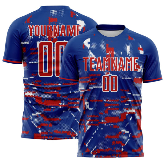 Custom Royal Red-White USA Style Patriotic Digital Pixel Sublimation Soccer Uniform Jersey