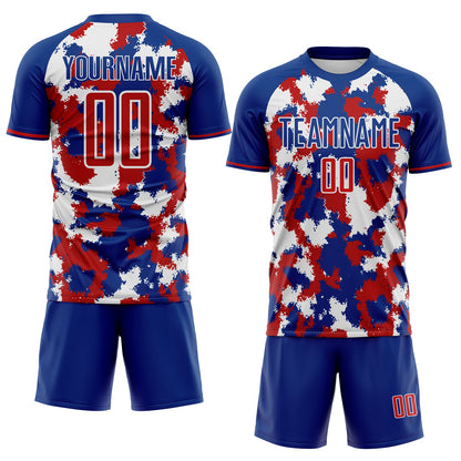 Custom Royal Red-White USA Style Patriotic Splash? Sublimation Soccer Uniform Jersey