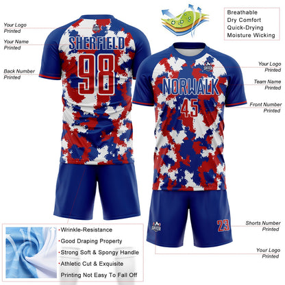 Custom Royal Red-White USA Style Patriotic Splash? Sublimation Soccer Uniform Jersey