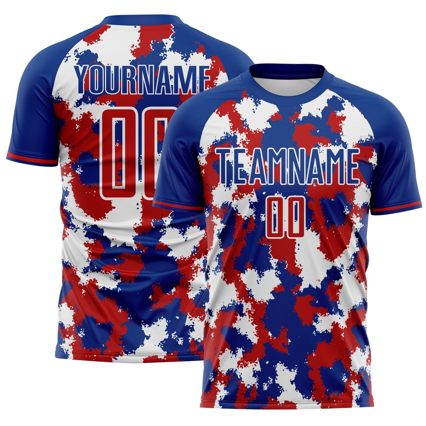Custom Royal Red-White USA Style Patriotic Splash? Sublimation Soccer Uniform Jersey