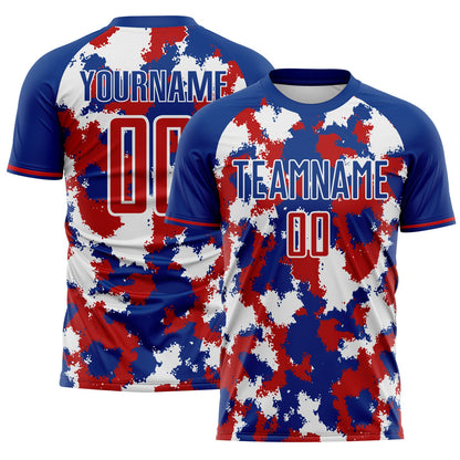 Custom Royal Red-White USA Style Patriotic Splash? Sublimation Soccer Uniform Jersey
