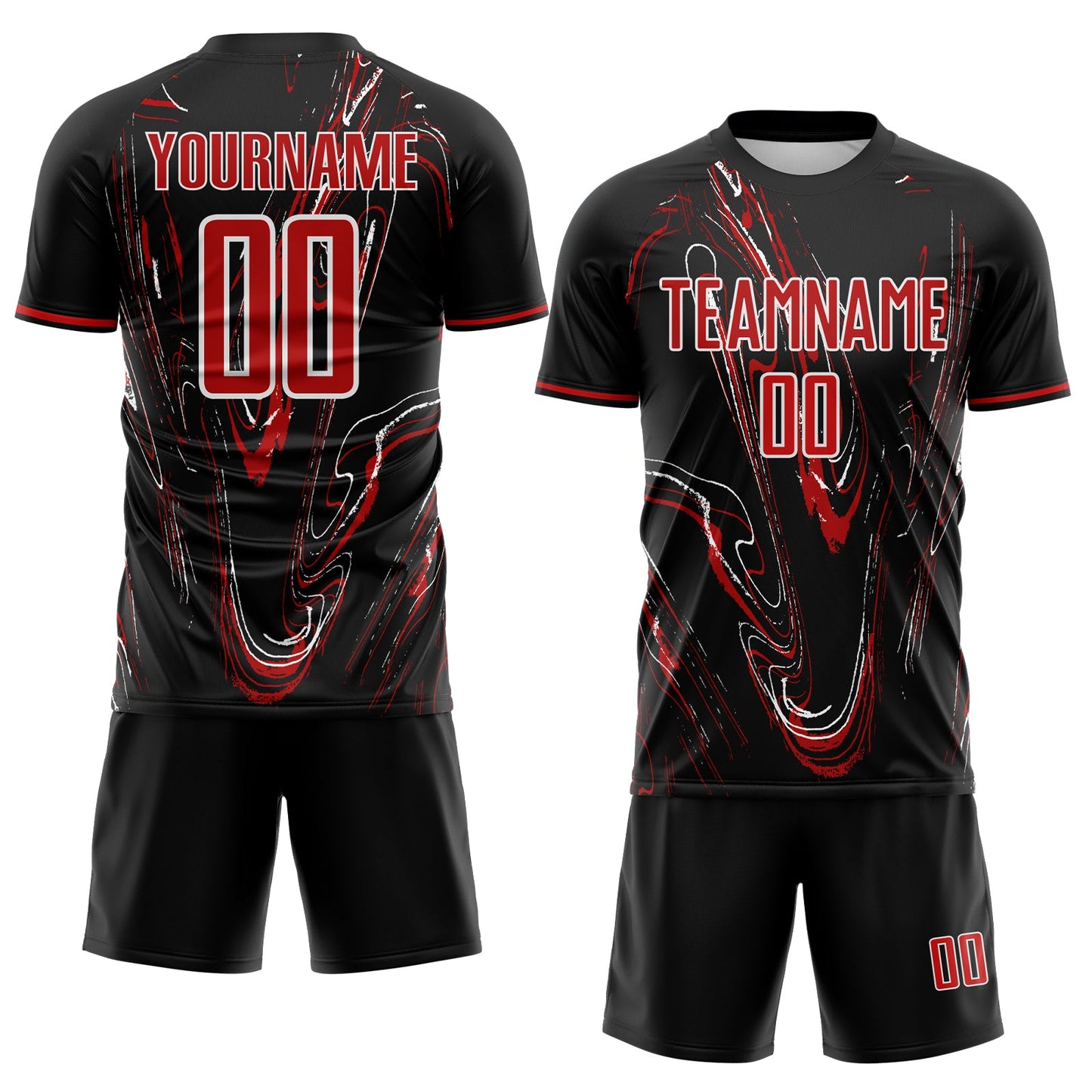 Custom Black Red-White USA Style Patriotic Liquid Swirl Sublimation Soccer Uniform Jersey
