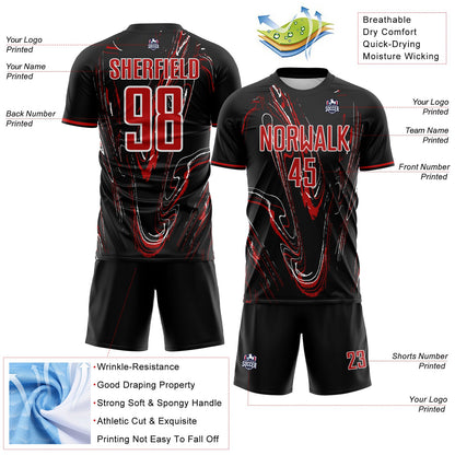 Custom Black Red-White USA Style Patriotic Liquid Swirl Sublimation Soccer Uniform Jersey