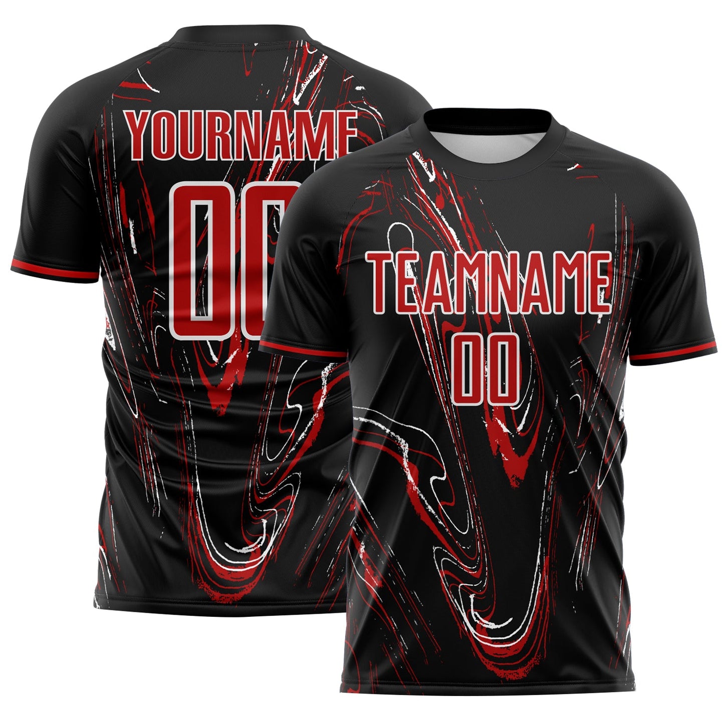 Custom Black Red-White USA Style Patriotic Liquid Swirl Sublimation Soccer Uniform Jersey