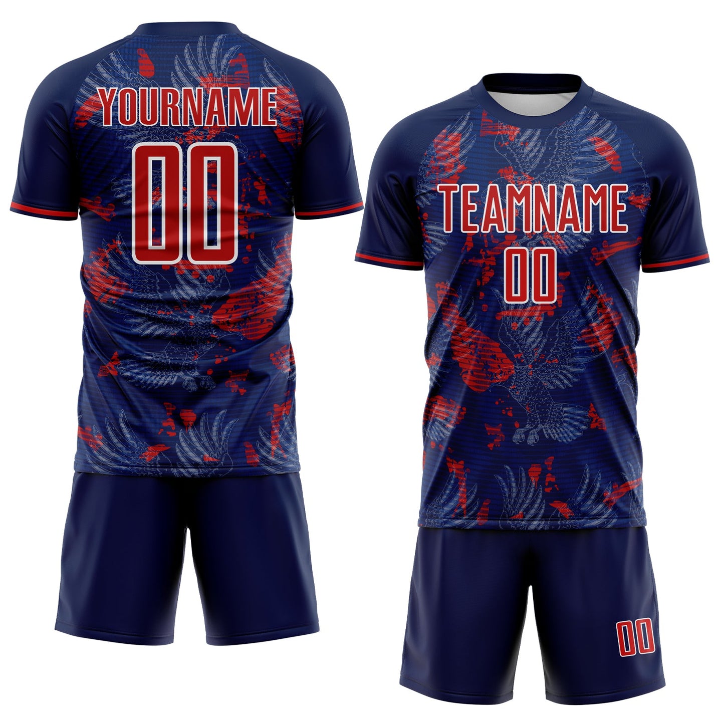 Custom US Navy Blue Red-White USA Style Patriotic American Bald Eagle Sublimation Soccer Uniform Jersey